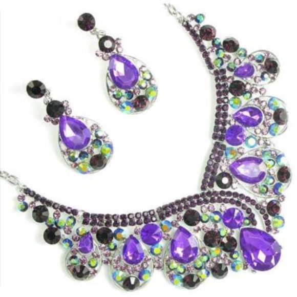 Evening Purple Crystal Necklace & Earrings - Picture 2 of 3